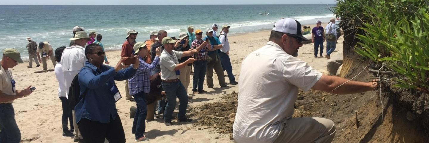 NCSS members view shoreline erosion off the coast of Rhode Island. 