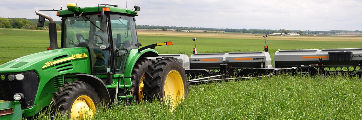 A Washington County, Iowa, farmer plants soybeans into a green cereal rye cover crop.
