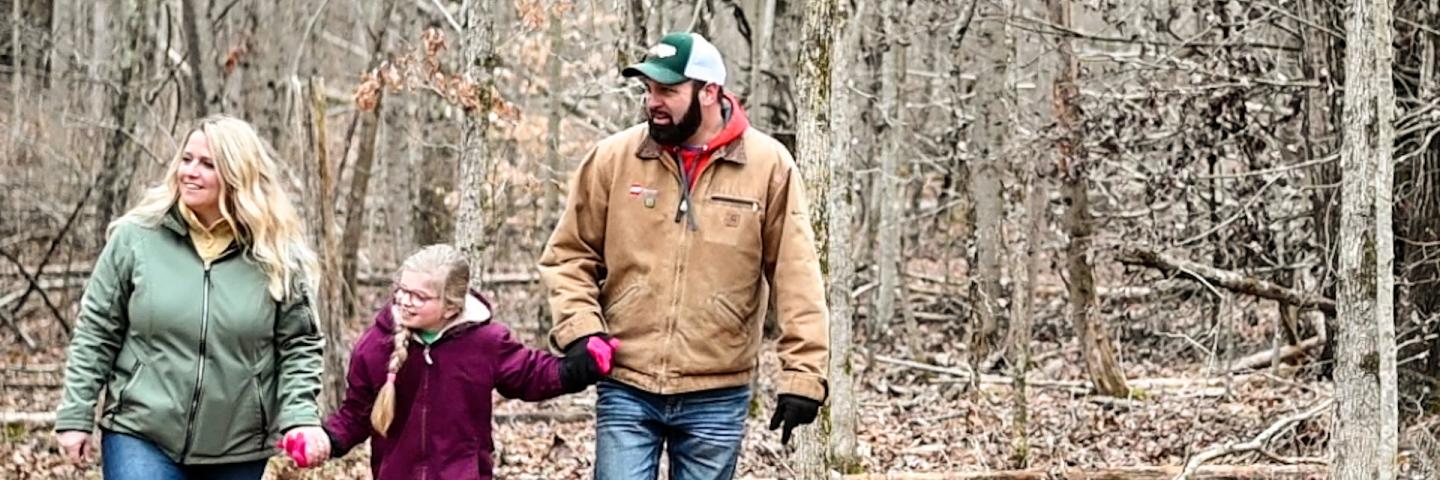 The Winters Family enjoys their woodland in southeastern Ohio and have been using forest management for approximately 15 years to keep the woods healthy. NRCS photo by Brooke DeCubellis, 3/15/2023.