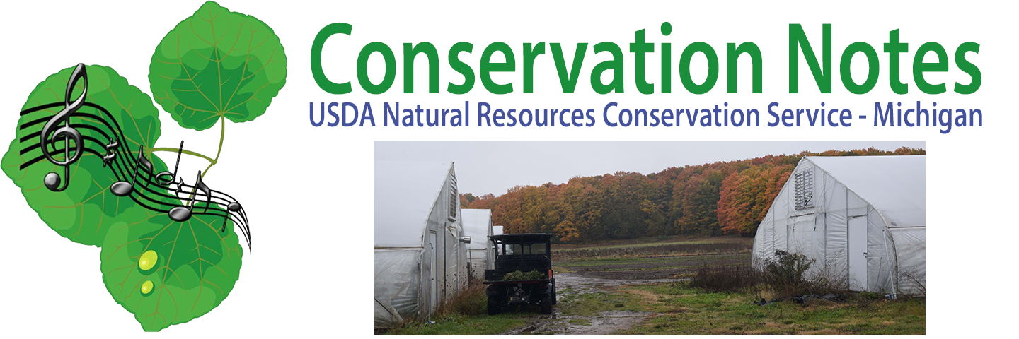 Conservation Notes newsletter banner with photo of high tunnels.