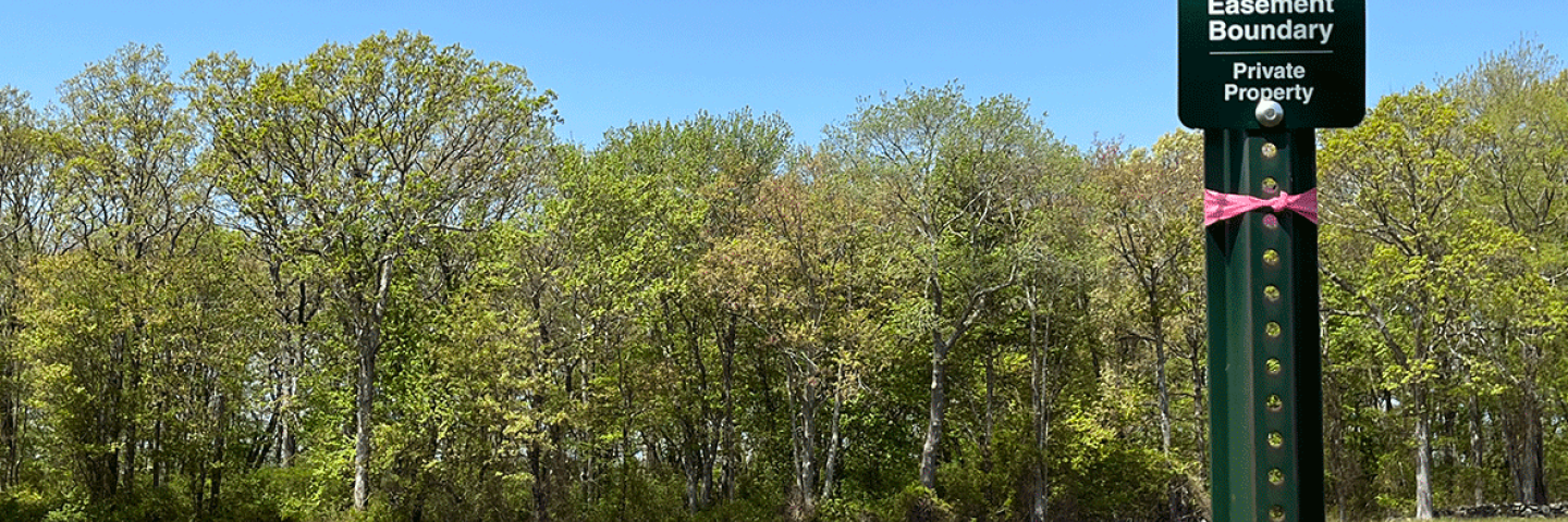 Conservation easement sign at Sowams Marsh WRE restoration site in Warren, RI, May 12, 2023.