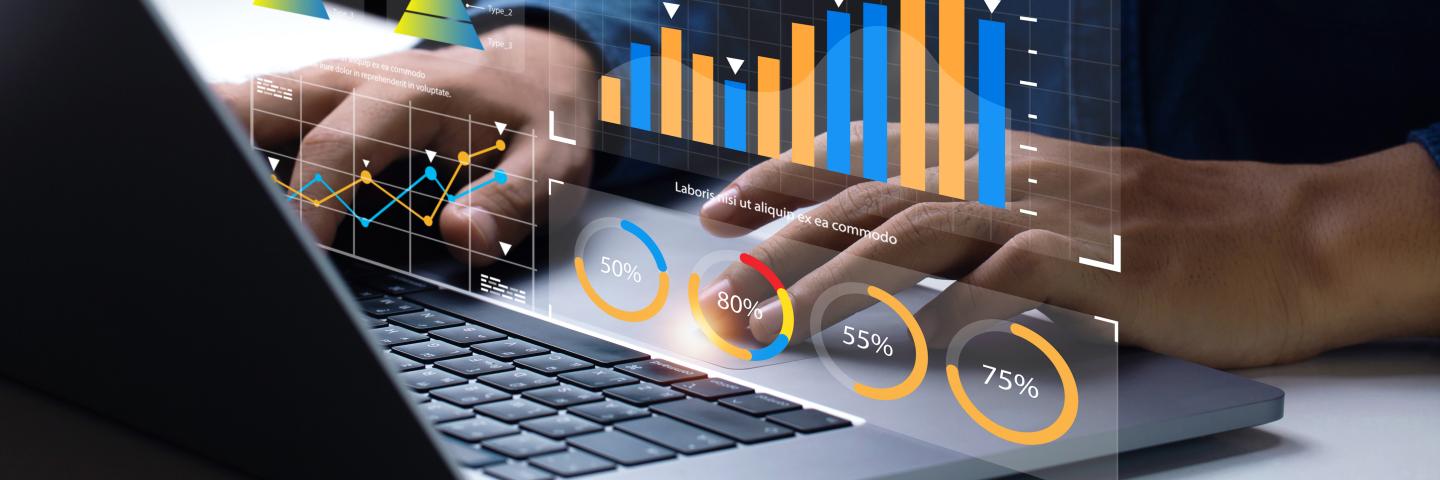 Business analytics dashboard with charts and metrics.