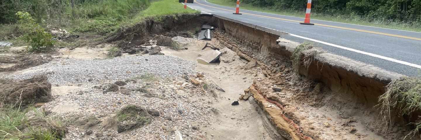 A washed-out bank on Ponderosa Road in North Carolina 