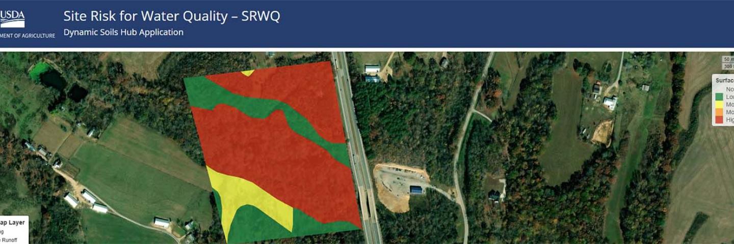 Screenshot of Site Risk for Water Quality dynmaic soils hub application