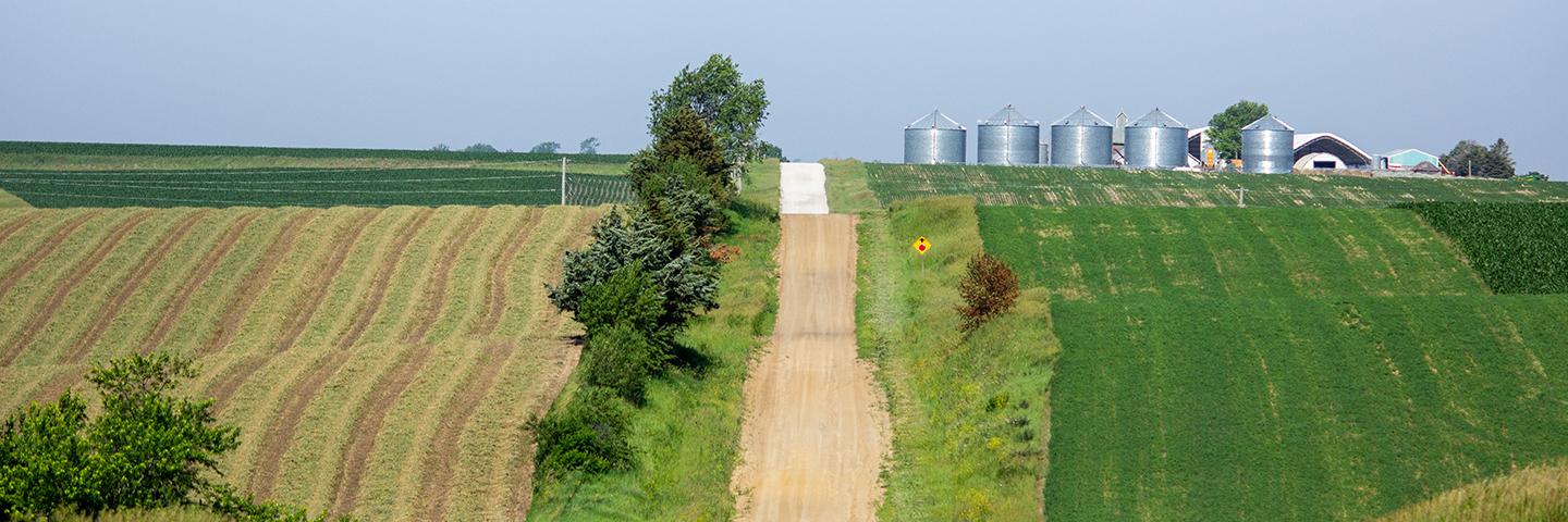 Rolling hills of Adair County, Iowa.