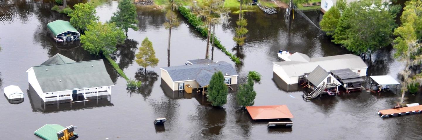An aerial view taken from a Coast Guard helicopter showing the continuing effects of flooding caused by Hurricane Joaquin in the area of the Black River, in Sumpter County, S.C., Oct. 6, 2015. U.S. Coast Guard photo by Petty Officer 1st Class Stephen Lehmann 
