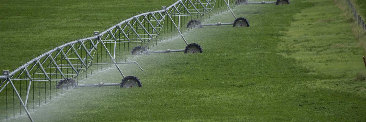 Pivot sprinkler irrigation system in Madison County, MT, on Aug 29, 2019.  USDA Photo by Lance Cheung. 