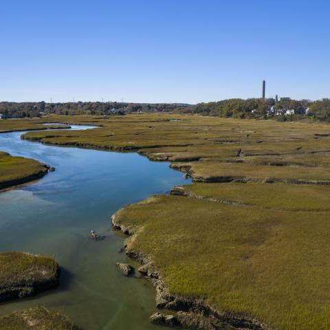 The Mill Creek salt marsh in Sandwich, Massachusetts on Cape Cod.