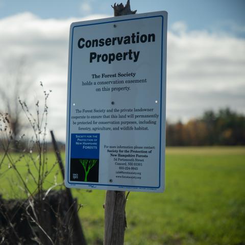 A property marker delineates a parcel in conservation easement under USDA's NRCS Agricultural Conservation  Easement Program - Agricultural Land Easement (ACEP-ALE)
