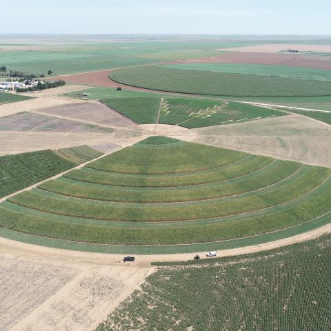 aerial view of circular crop land