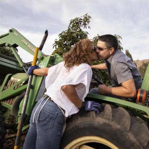 Martha Romero gives Salvador Prieto a kiss after a delivery of mulch to their Hass avocado trees, in Somis, CA, on Nov 15, 2018. 


Salvador Prieto grew up watching and helping his father grow corn and beans on a small farm in Mexico. The journey from bean fields to 20-acre orchard owner with his wife Martha Romero was not a straight and narrow path to Somis, Calif. In fact, it was music that brought him to the United States. Today the passion is agriculture.

Similarly, Romero didnât follow a career in ag