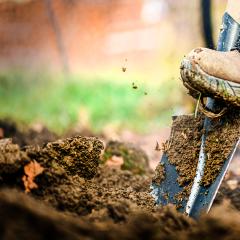 Shovel digging in soil