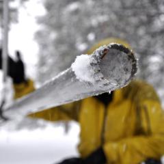 Close up of tool used to measure snow pack