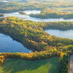 Aerial view of the Mississippi River and farm fields 