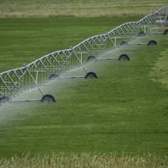 Pivot sprinkler irrigation system in Madison County, MT, on Aug 29, 2019.  USDA Photo by Lance Cheung. 