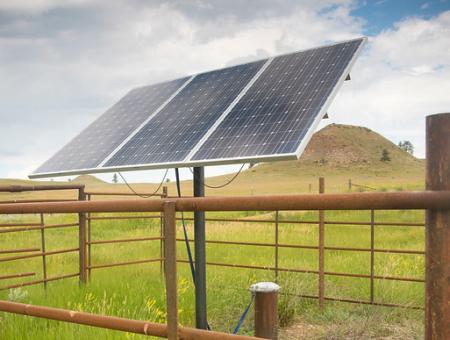 Solar panel powers a pump in Custer County, Montana
