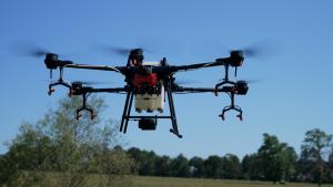 Drone used to spray herbicide at Rhonda Ranch in New Waverly, Texas.