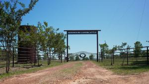 Entrance gate at Rhonda Ranch in New Waverly, Texas.