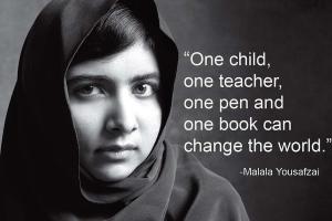 Malala Yousafzai quote - One child, one teacher, one pen and one book can change the world.