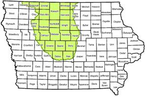 Iowa map of the Prairie Pothole region.