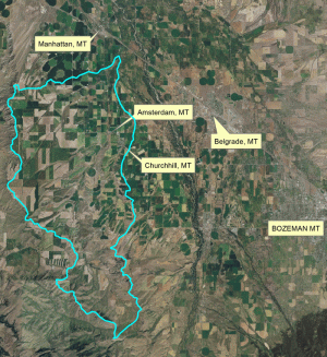 Map of the Camp and Godfrey Creeks watershed in Montana