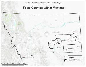 Map showing location of Northern Great Plains Grassland Conservation RCPP Project in Southeastern Montana