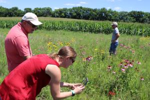 producer, landowner, and nrcs employee in pollinator field