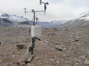 Photo of a soil climate research station from Don Juan Pond in Antarctica.