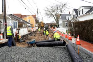 Construction to replace pavement on Commercial Street in Provincetown, Massachusetts.