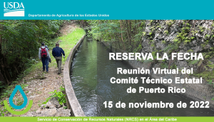 2023 Puerto Rico State Technical Committee Meeting save-the-date with photo of Isabela irrigation channel.