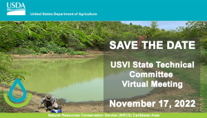 2023 USVI State Technical Committee Meeting save-the-date with photo of Bordeaux irrigation pond.