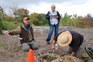 Soil scientists map and describe a soil in a community garden plot.