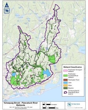 Tomaquag Brook - Pawcatuck River Watershed wetlands map, Southwestern Rhode Island.