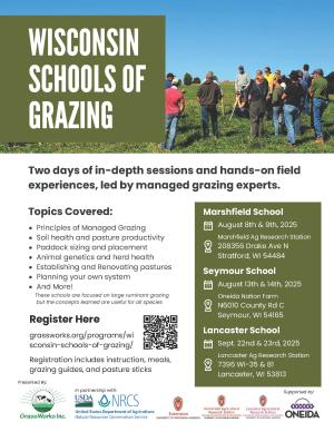 Flyer outline a series of grazing school sessions throughout Wisconsin.  