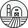 Black line icon of farm in a field