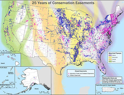 Map of USDA conservation easements in the United States