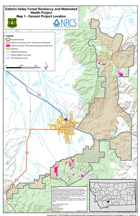 Gallatin Valley Resiliency and Watershed Health Joint Chiefs project area map.
