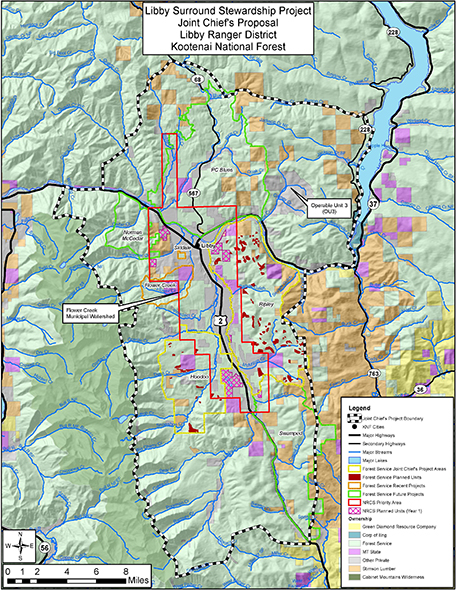 Project area map for the Libby Surround Stewardship Joint Chiefs project.