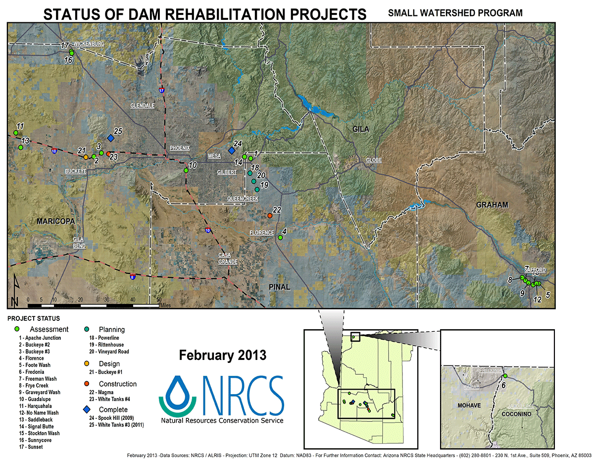 Map of dam rehabilitation projects in Arizona