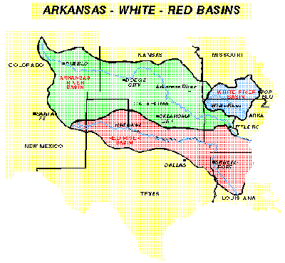 Map of the Arkansas, White and Red river basins
