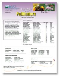 Perilous Plight of the Pollinator High Value Pollinator Lists (Dry Sites) 2012 Fact Sheet